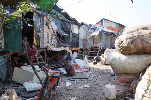 Houses made of metal sheets in a community