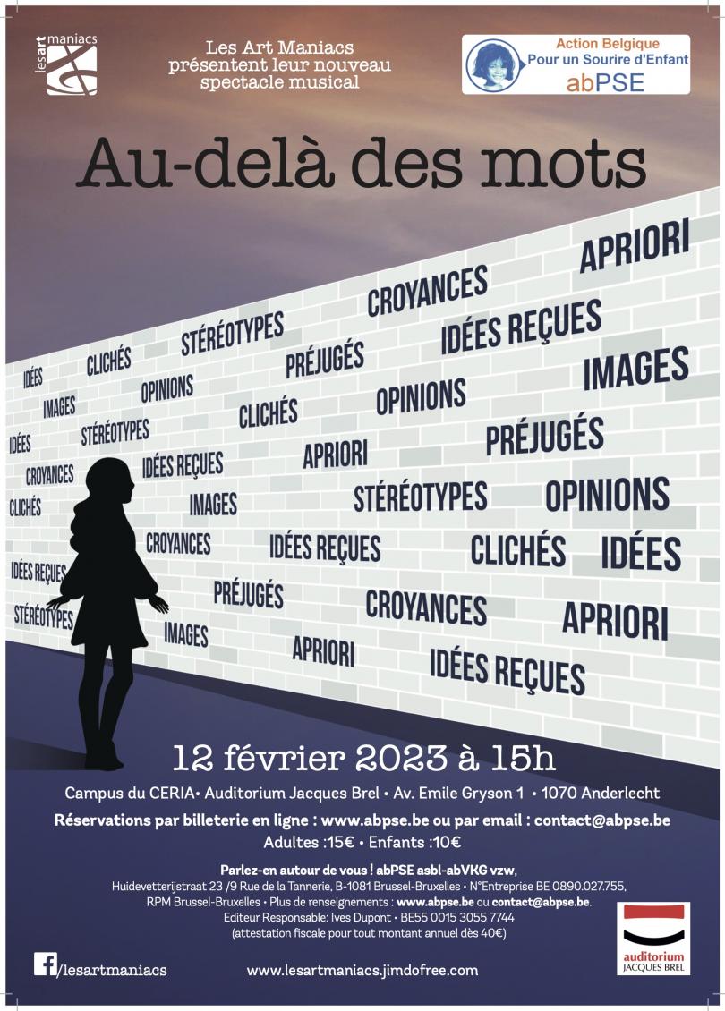 Affiche "Au-delà des mots" organisés au profit de PSE Belgique